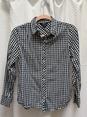 Women's Navy and White Gingham Button-Down Shirt